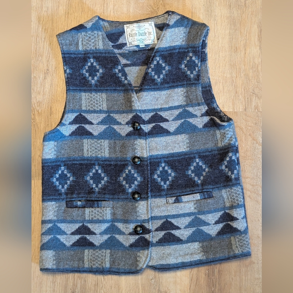 Vintage Razzle Dazzle Wool Blend Aztec Print Western Vibes Vest Medium